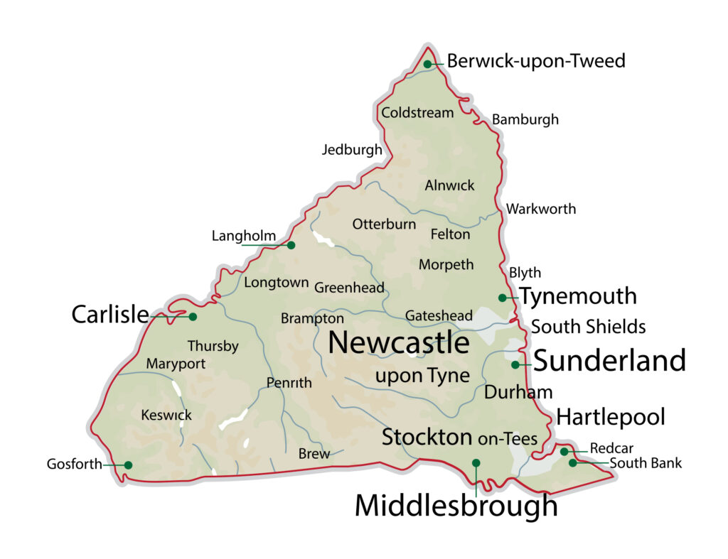 Newcastle, Tyne and Wear, Cumbria, North Yorkshire, Northumberland, County Durham